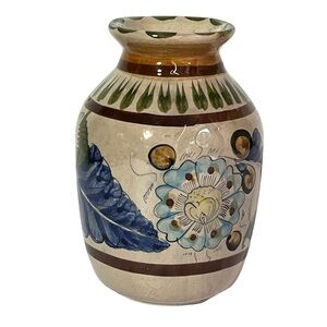 Talavera Vase Mexican Folk Art Pottery Multicolor‎ Hand Painted Ceramic Signed